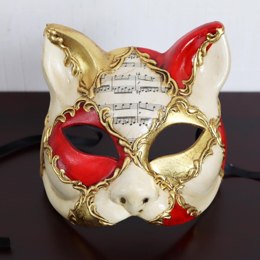 ベネチアンマスク キャット 猫 仮面 イタリア製 ゴールド  レッド