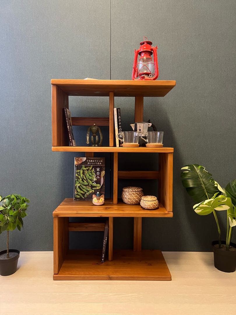 【在庫整理】 ジグザグシェルフ モダンアンティーク調 ブックシェフ 杉 ブラウン