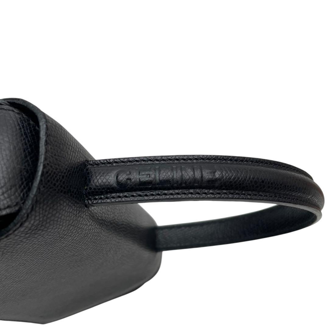 良品 セリーヌ ロゴ レザー ハンド バッグ フォーマル ブラック 黒