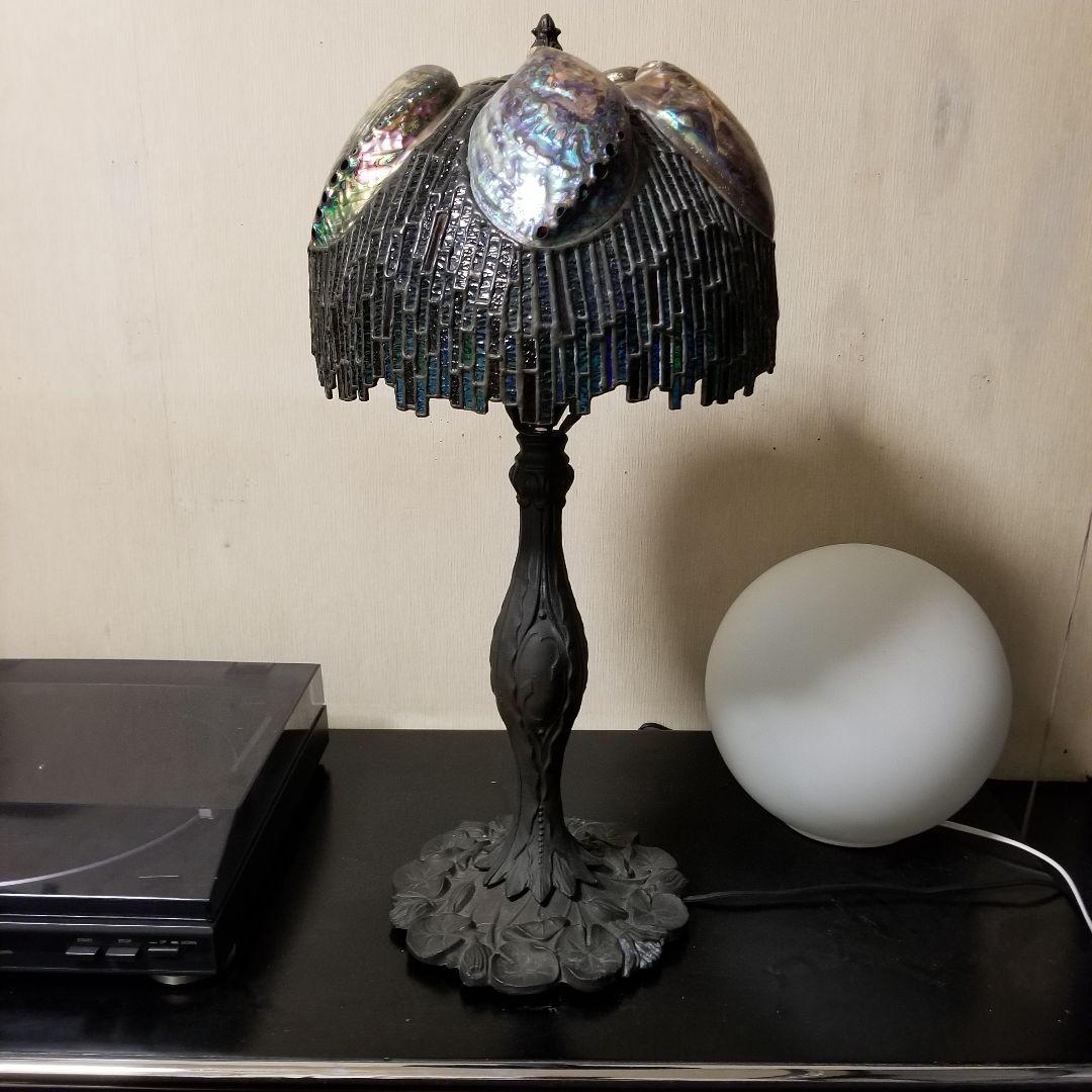 1970's　作家作品　モザイク　アバロンシェル　真鍮　スタンド　ステンドグラス
