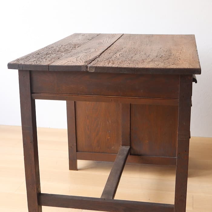 アンティーク ナラ材 片袖机 レトロ 無垢材 デスク 古家具