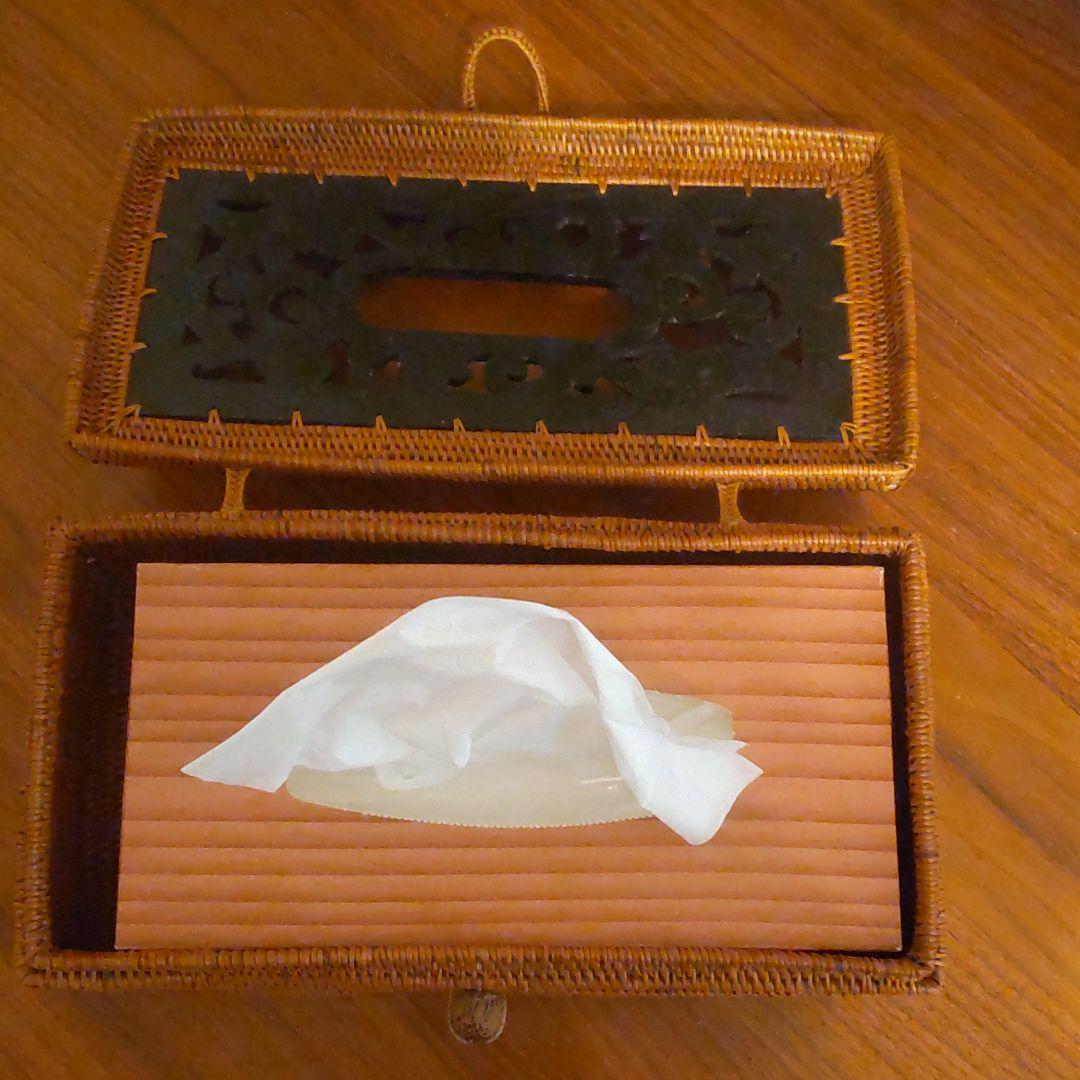 【バリ島土産】黒檀調象嵌入アタ製品ティッシュケース