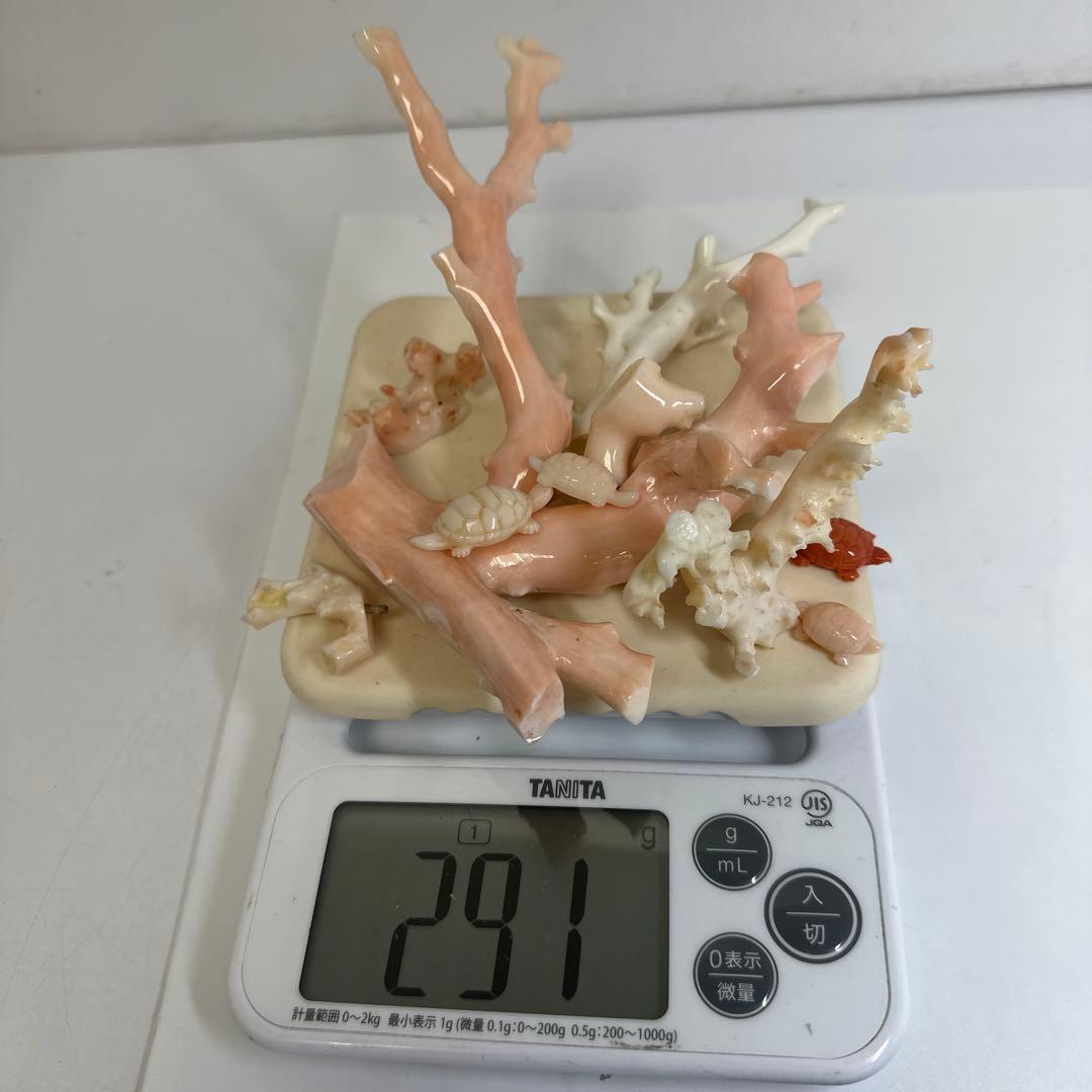 本ぼけ珊瑚　極太原木　赤珊瑚カメ　置物　約291gトコエ　東さ8-0104☆1F