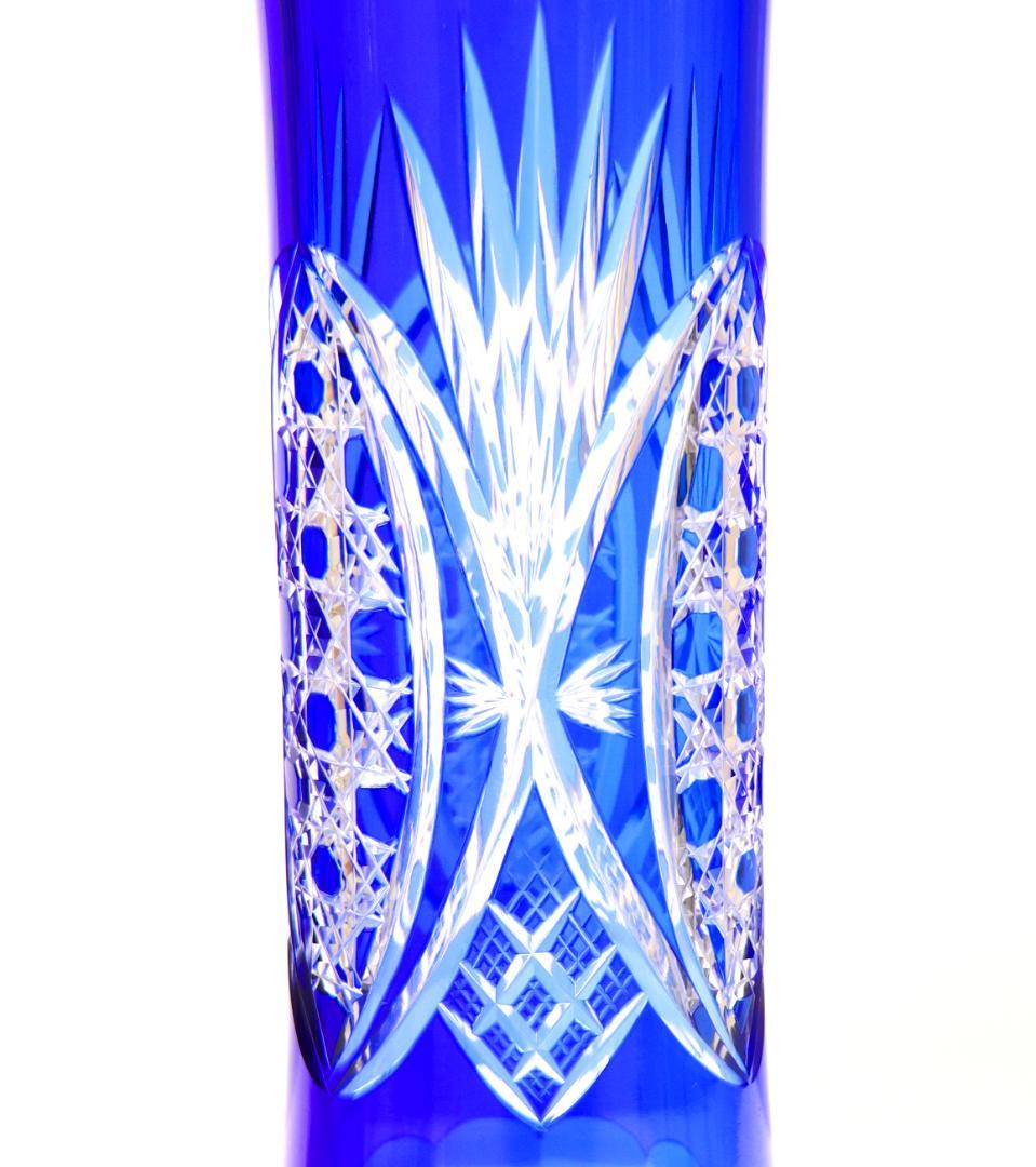 オールド・バカラ 31cm ディアマン・ピエーリー ブルー被せ装飾 大型花瓶