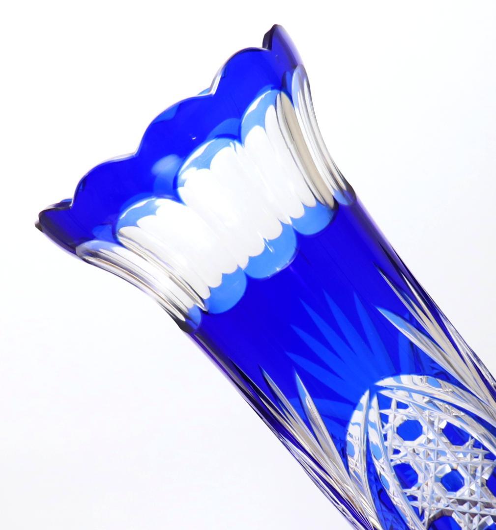 オールド・バカラ 31cm ディアマン・ピエーリー ブルー被せ装飾 大型花瓶