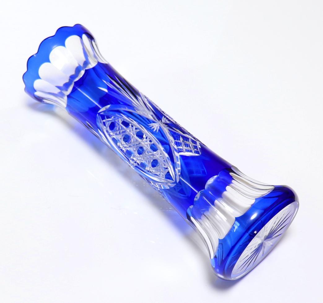 オールド・バカラ 31cm ディアマン・ピエーリー ブルー被せ装飾 大型花瓶