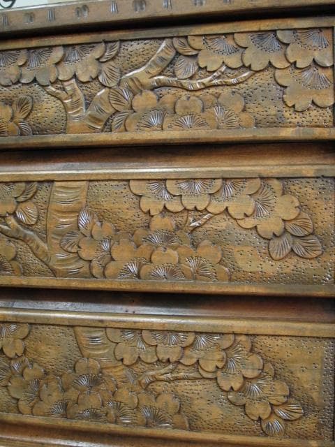 長野県 伝統工芸品 軽井沢彫り 桜 彫刻 5杯抽斗 箪笥/チェスト/整理タンス