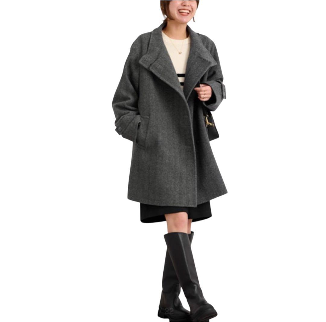 【2023AW】relume☆尾州ウールスーパー100モッサスタンドコートグレー