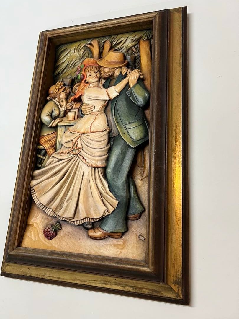 ANRI アンリ　木彫り　P.A. RENOIR ルノワール作品　額装