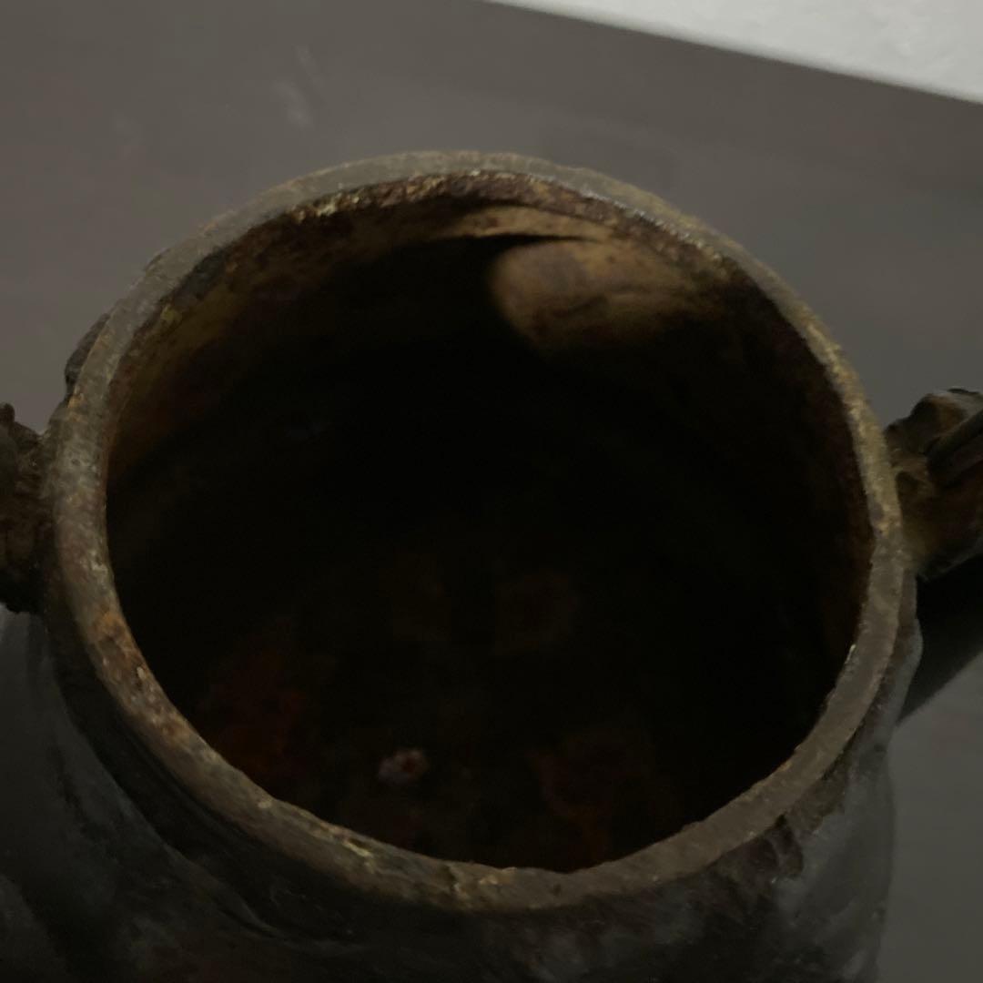 龍文堂造 葛谷高彫富士形 羽付鉄瓶 小振 煎茶道具