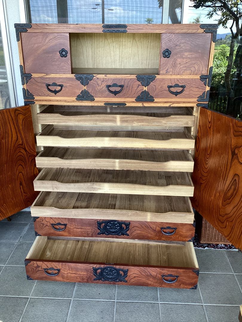 時代箪笥　民芸箪笥　装飾金具　和箪笥　欅　整理箪笥