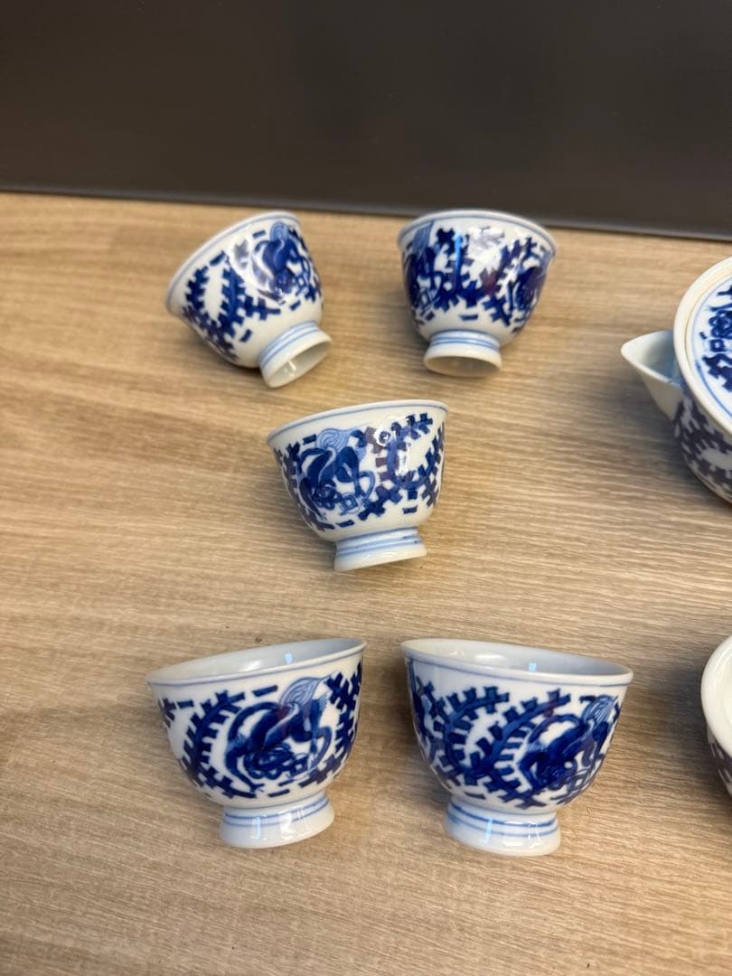 1518  染付青花　茶器セット　宝瓶1  湯冷し1  湯呑5  未使用