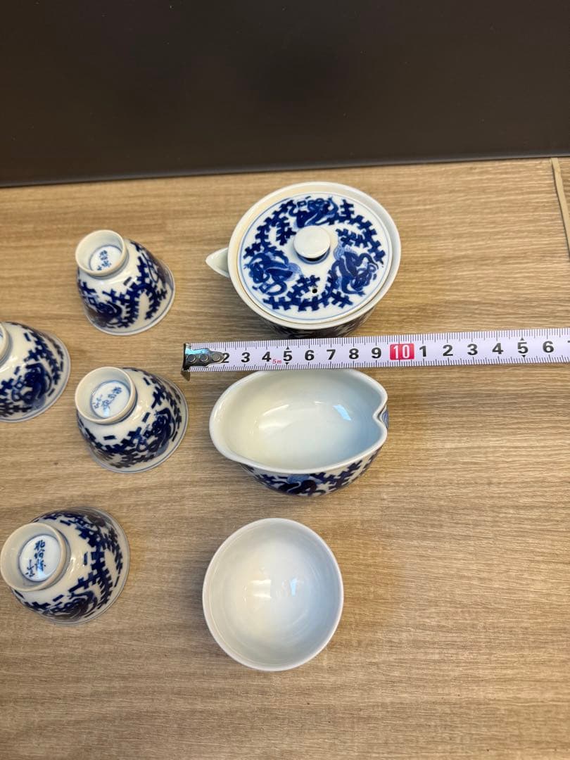 1518  染付青花　茶器セット　宝瓶1  湯冷し1  湯呑5  未使用