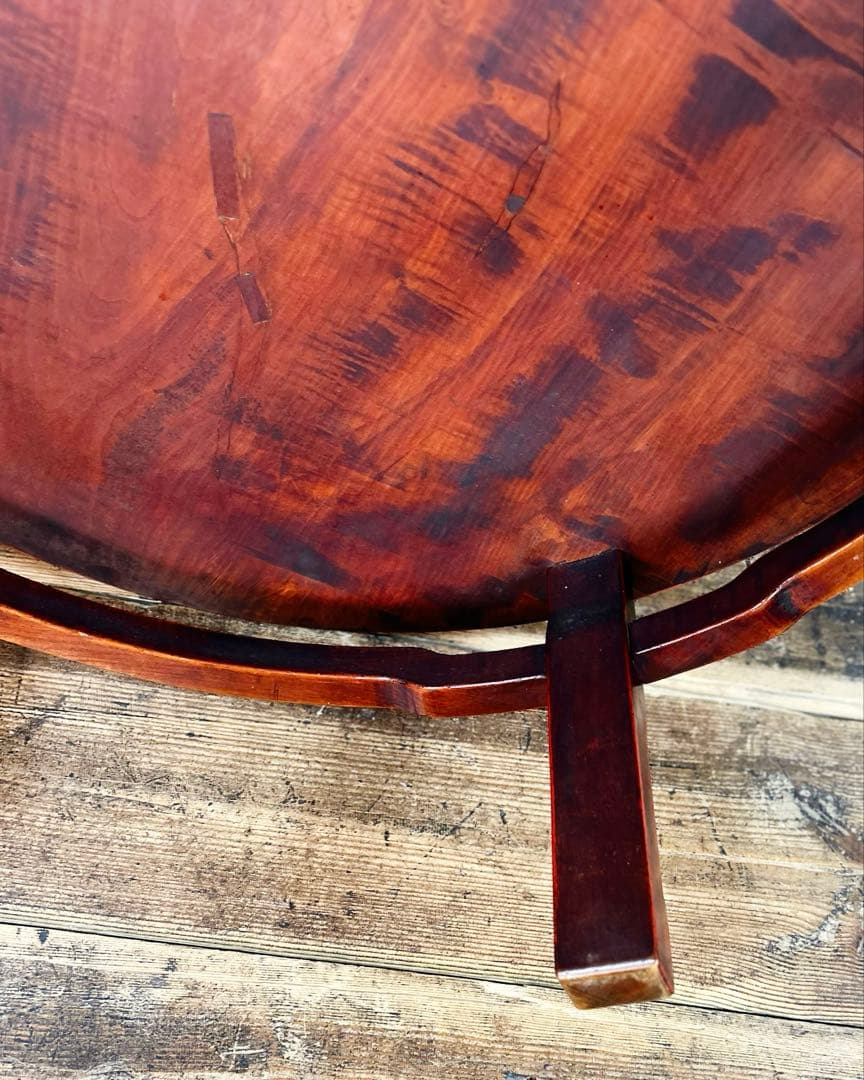 アンティーク 丸座卓 ローテーブル 赤 朱塗り 欅 昭和初期　ちゃぶ台　座卓