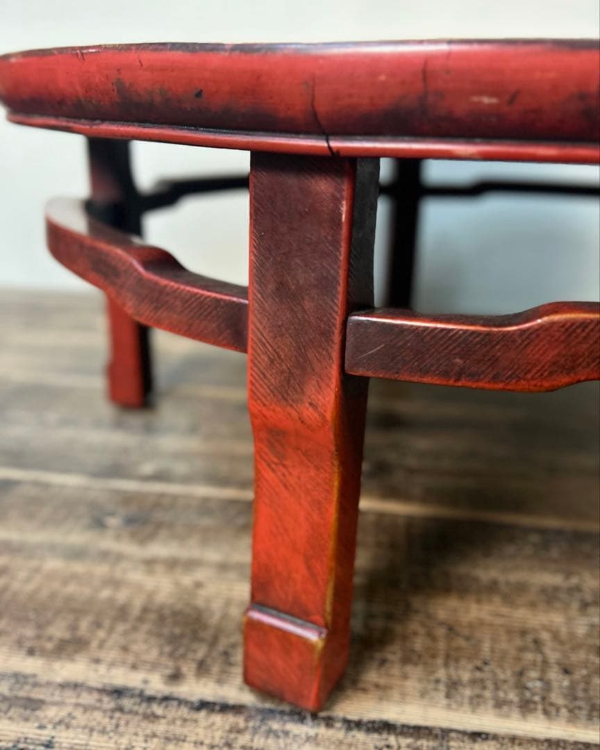 アンティーク 丸座卓 ローテーブル 赤 朱塗り 欅 昭和初期　ちゃぶ台　座卓