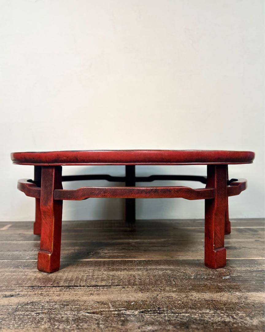 アンティーク 丸座卓 ローテーブル 赤 朱塗り 欅 昭和初期　ちゃぶ台　座卓