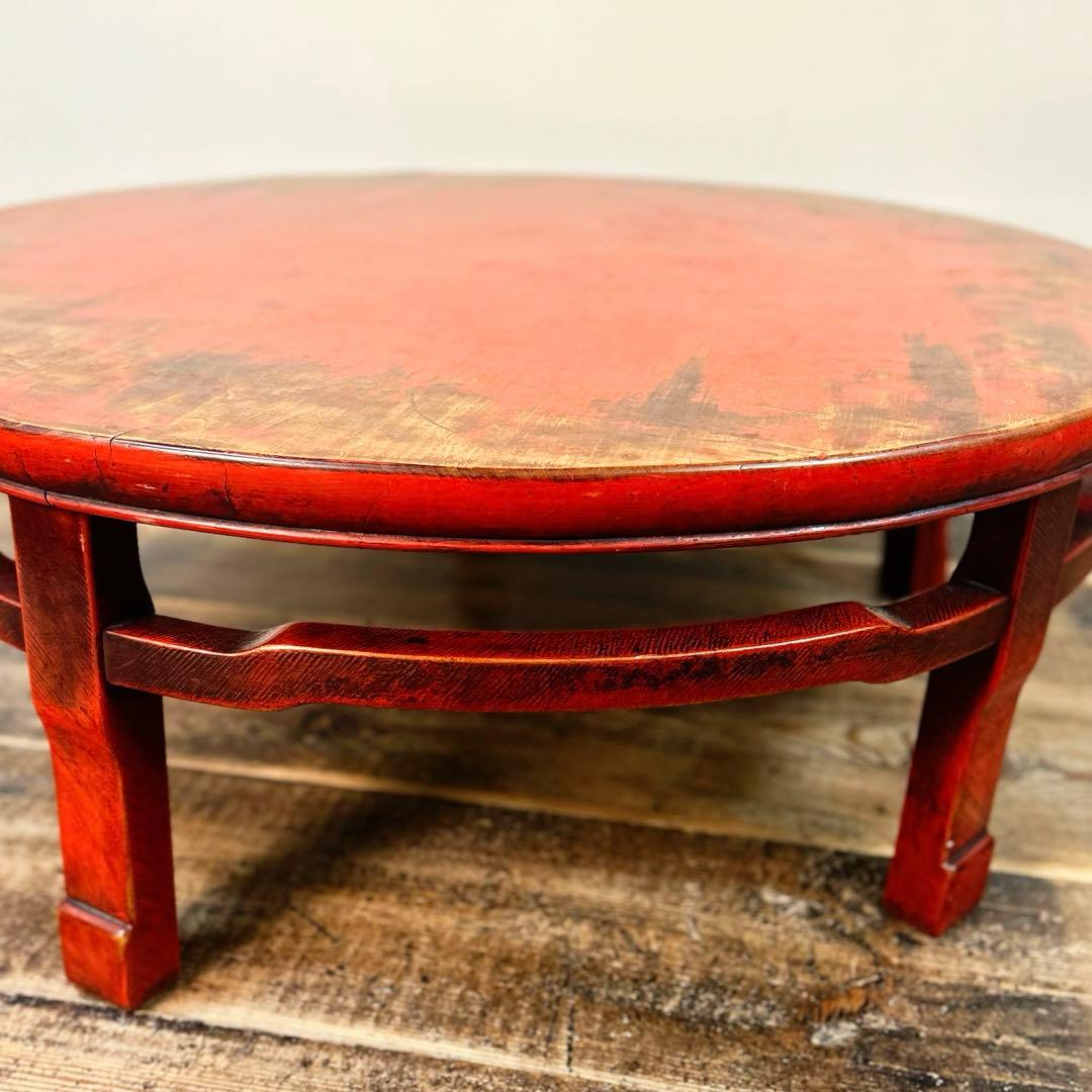アンティーク 丸座卓 ローテーブル 赤 朱塗り 欅 昭和初期　ちゃぶ台　座卓