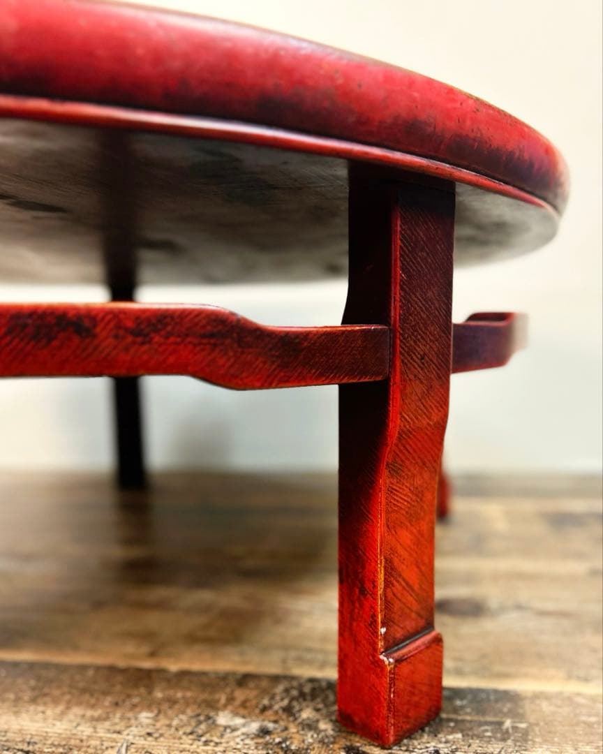 アンティーク 丸座卓 ローテーブル 赤 朱塗り 欅 昭和初期　ちゃぶ台　座卓