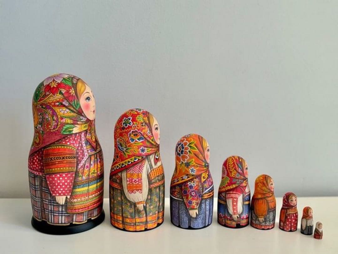 ロシア伝統衣装マトリョーシカ(8P)『赤のチンツ』コンクール受賞作品☆タチアナ作