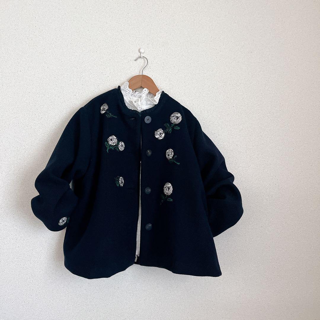 ミナペルホネン　rosy ネイビーウール　ジャケット　コート　総裏　ハンドメイド