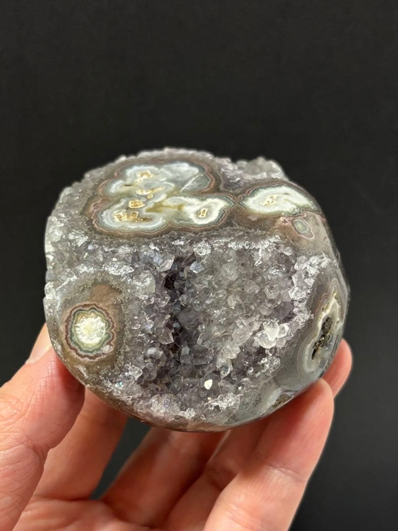 レア　ウルグアイ産　ドゥルージーアメジスト　スタラクタイトアイズ　383g