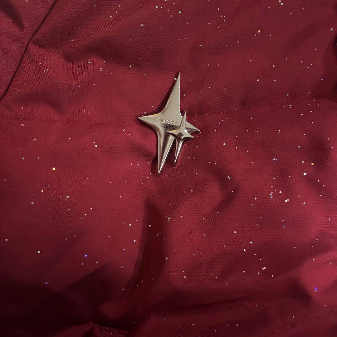 ラメ入り ダウンジャケット 赤 Lサイズ ゴシックロゴ Y2K ストリート 中綿