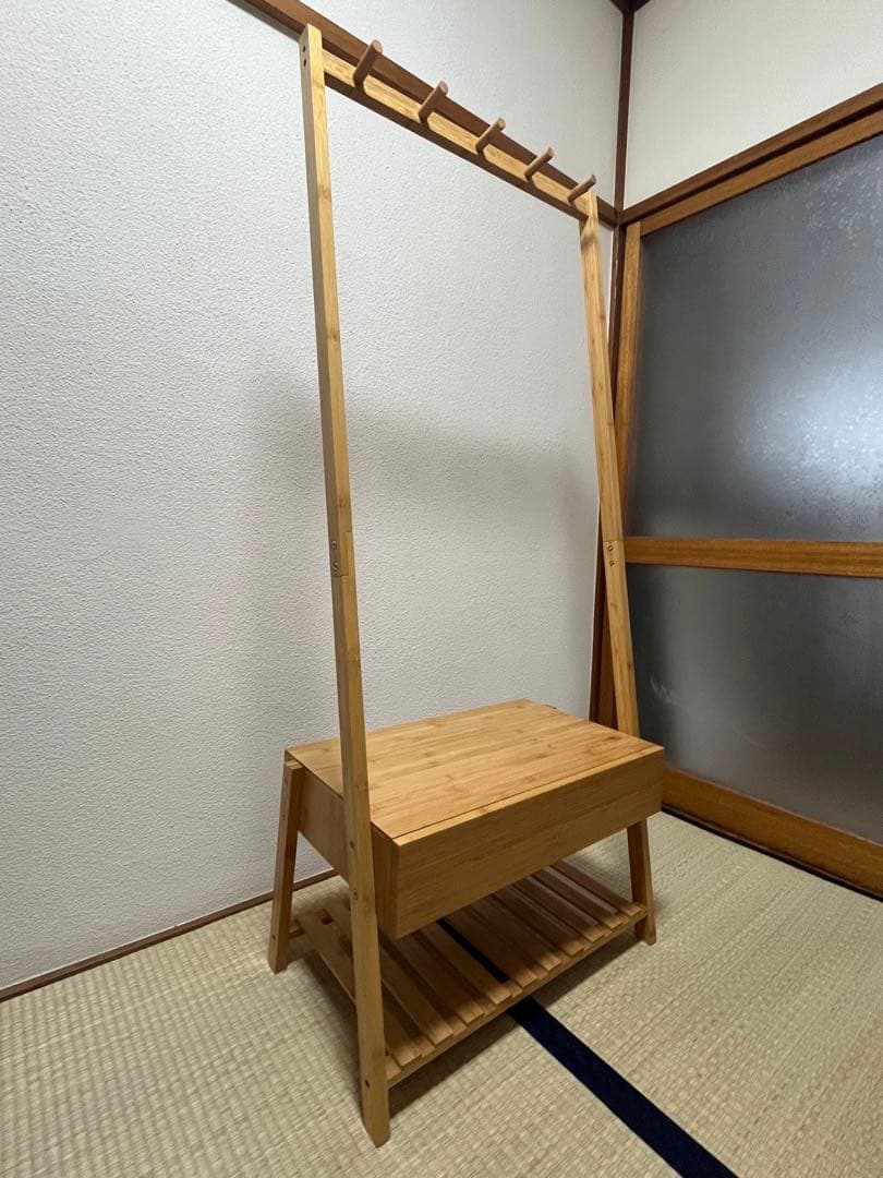 竹製ハンガーラック 引き出し付き