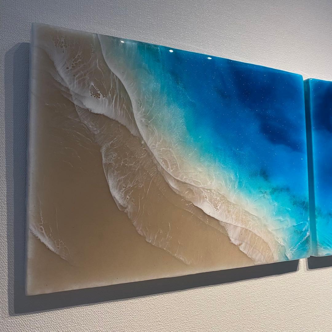 レジンアート　2連パネル　ウェットサンドシリーズ　海アート　オーシャンパネル