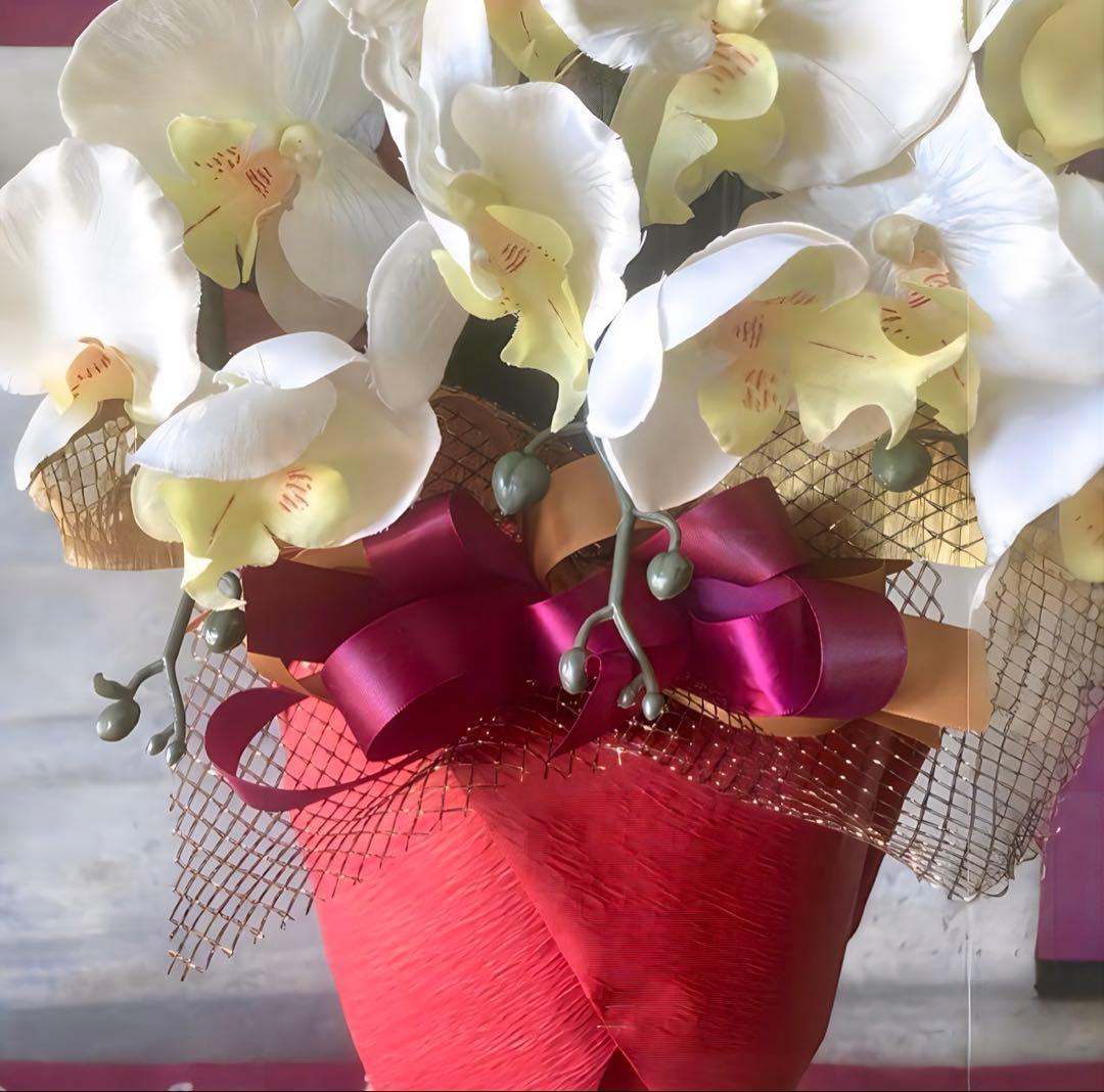 光触媒　人工観葉植物　ウォールグリーン　フェイクグリーン　胡蝶蘭１０本立て札付