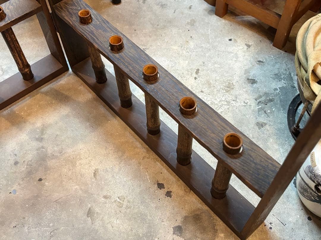 古い フラワースタンド 竹筒 木製枠 花器 花瓶