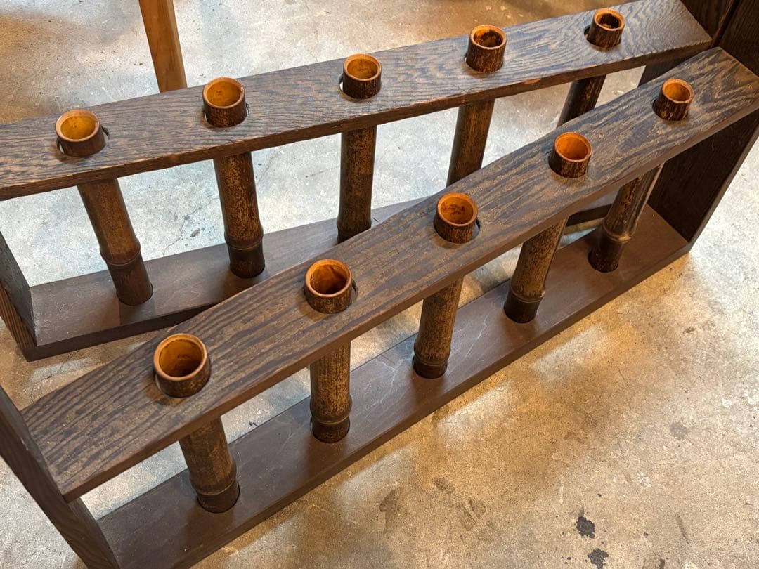 古い フラワースタンド 竹筒 木製枠 花器 花瓶