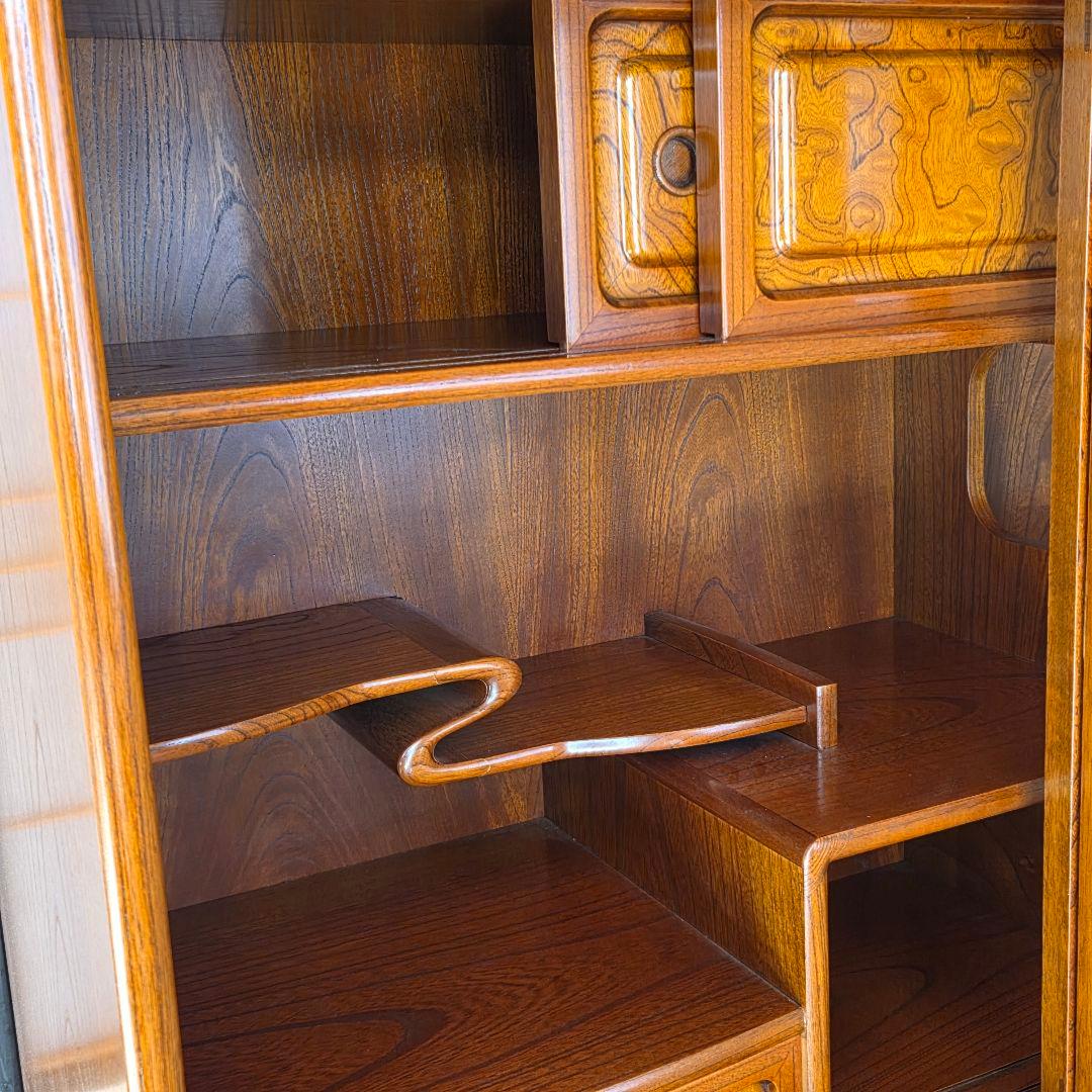 茶箪笥　欅　ケヤキ　和風収納棚 ガラス扉付き　アンティーク風　高さ約175㎝