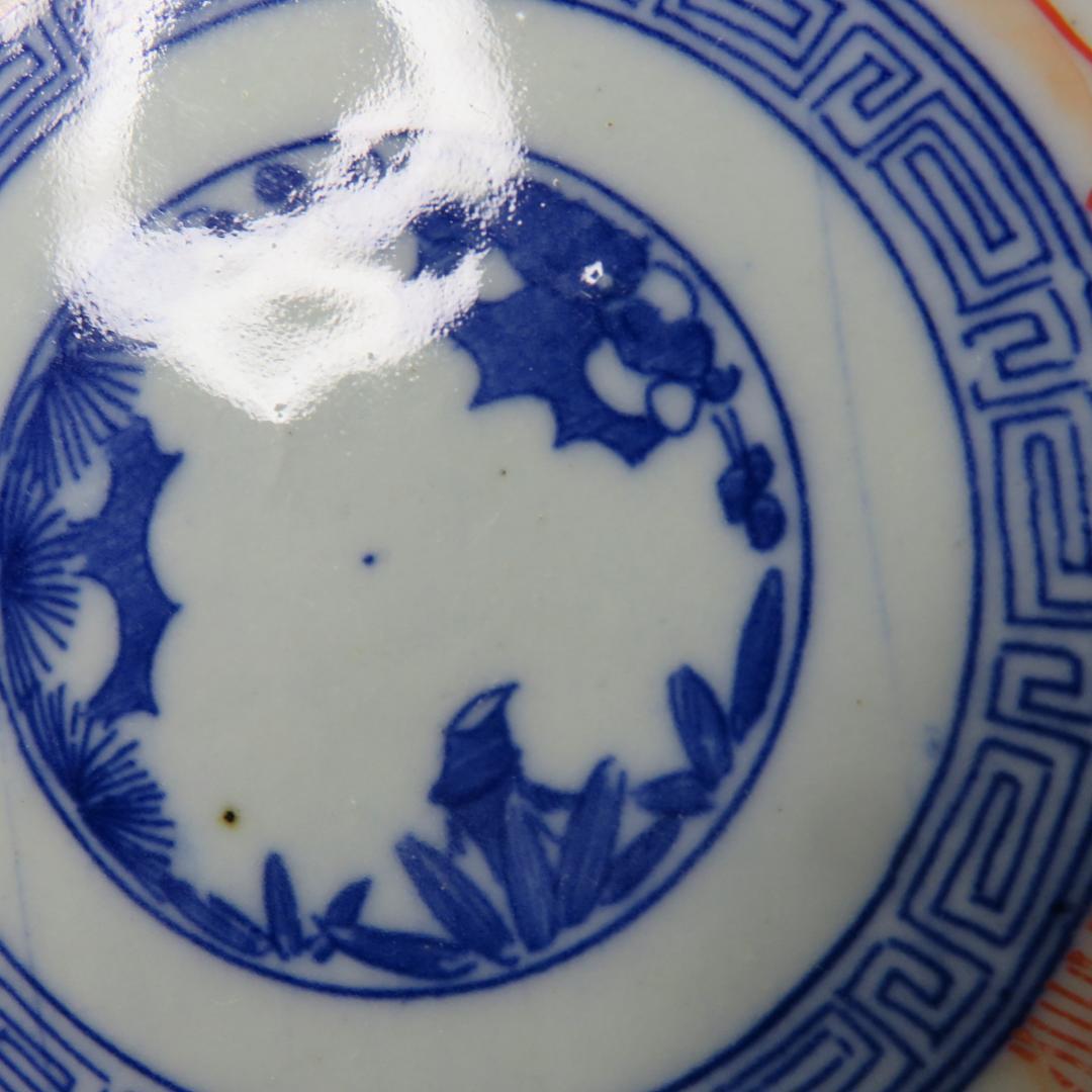 なます皿 5客 松竹梅 色絵付 見込印判 唐草 花文様 明治 木箱