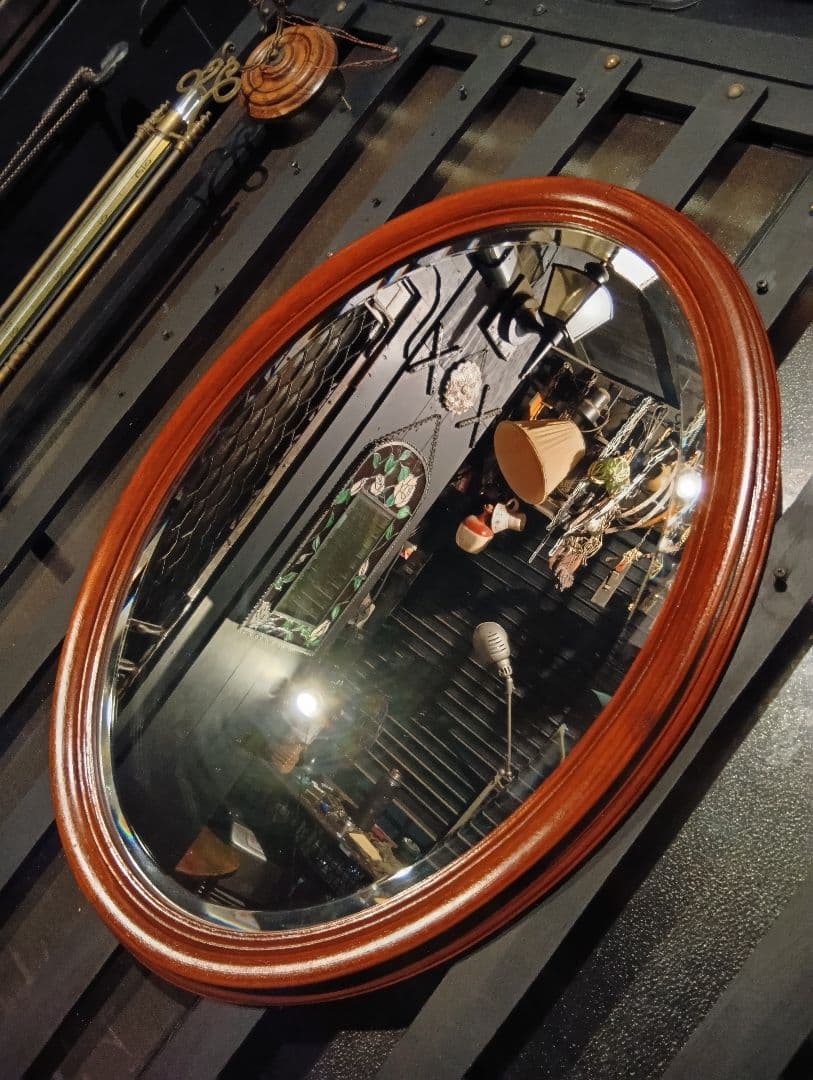 クラシックスタイル 木製壁掛け鏡 楕円形