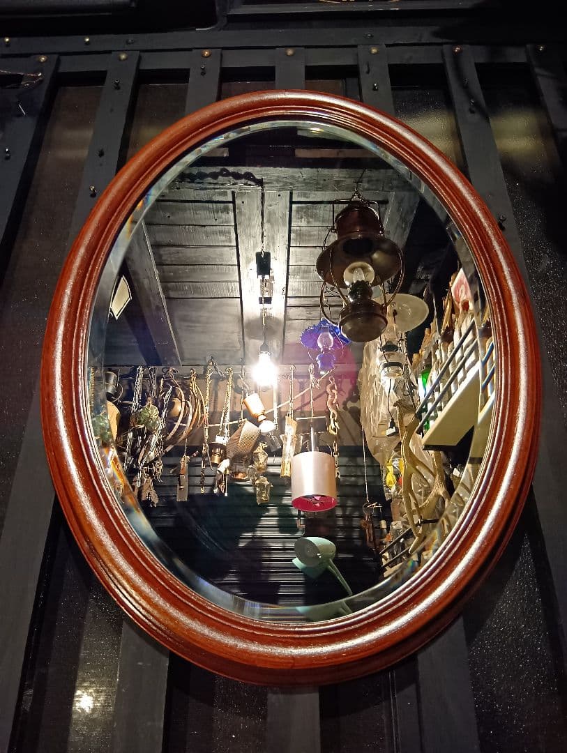 クラシックスタイル 木製壁掛け鏡 楕円形