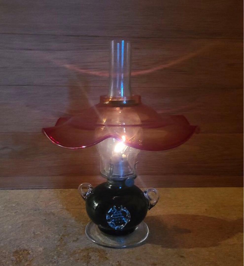 北一硝子　灯油ランプ　レトロ　アンティーク　替芯2個付