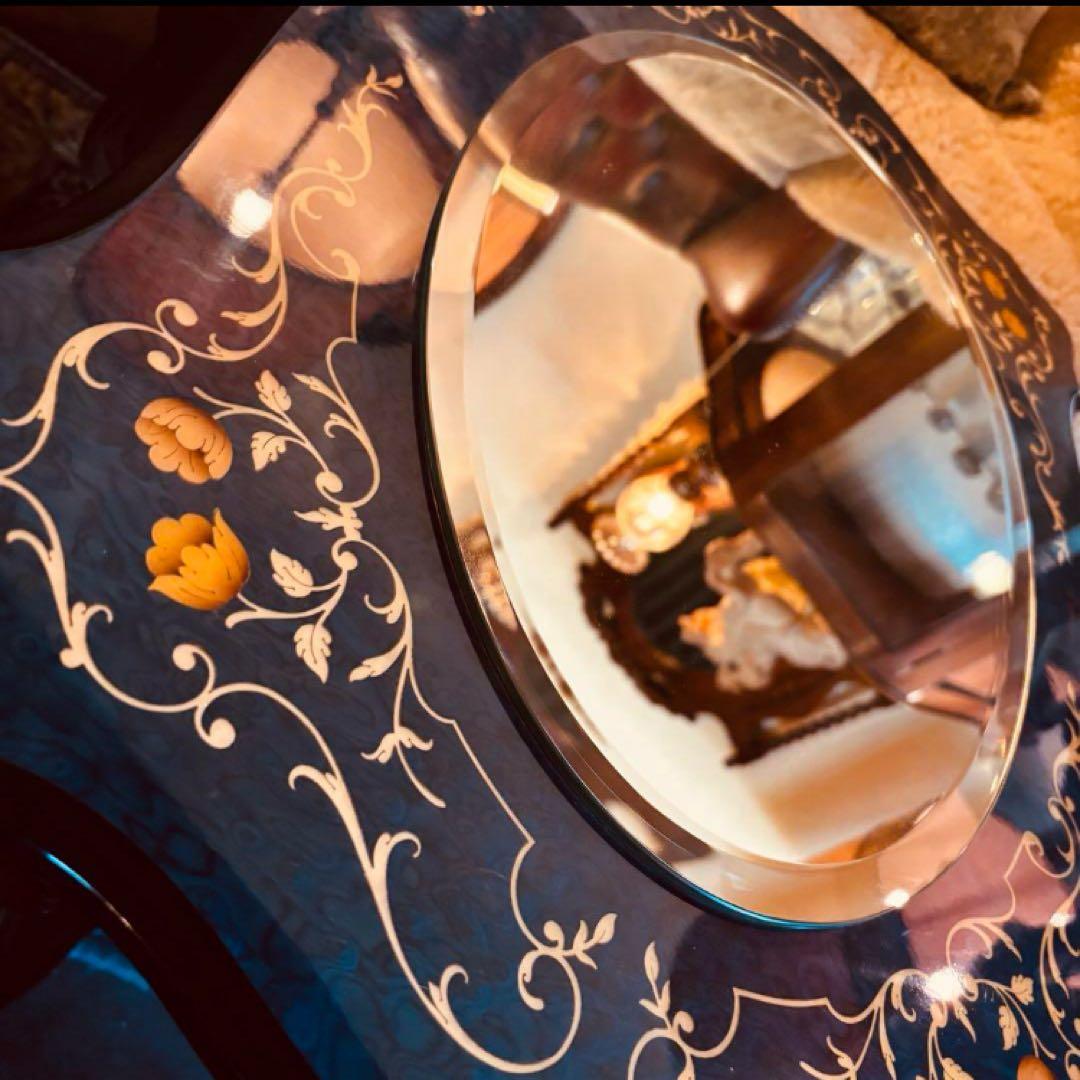 湯布院アンティーク イタリア ドマン ウォールミラー ブルー 大型鏡象嵌 ウッド