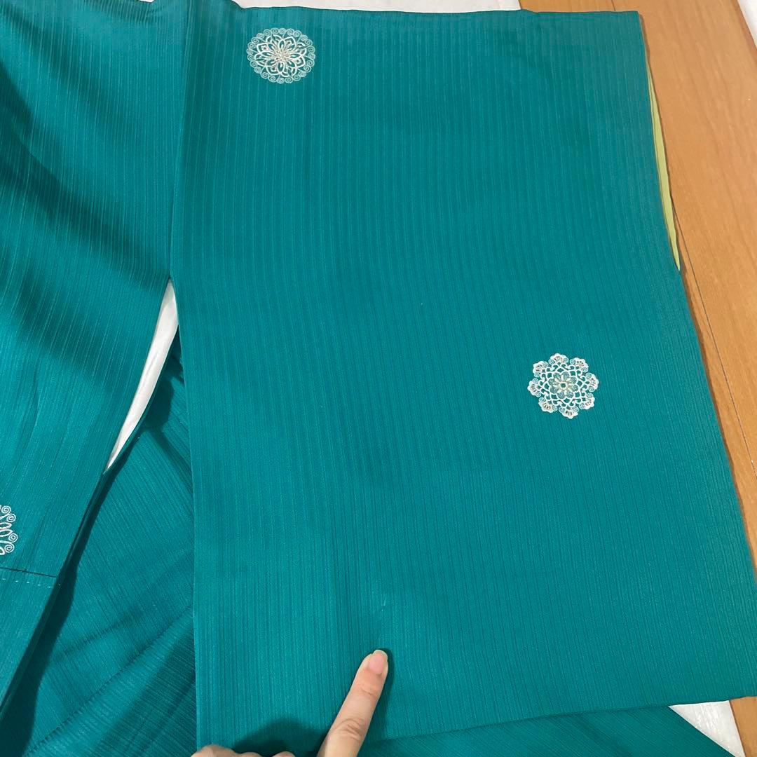 小紋　袷　エメラルド　美品　身丈162