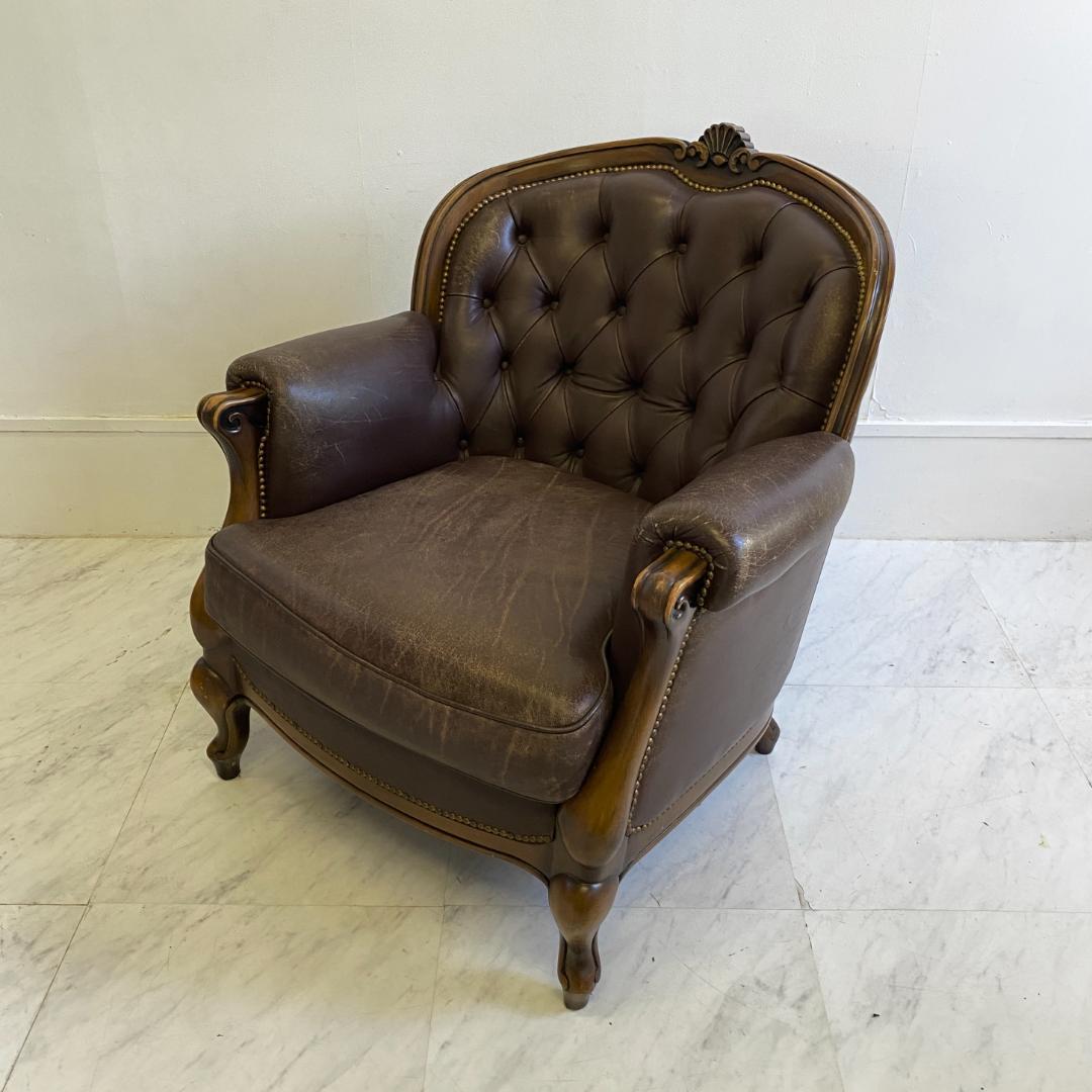 カリモク ヴィンテージ ドマーニ ルイ15ソファ 本革 レザー 希少