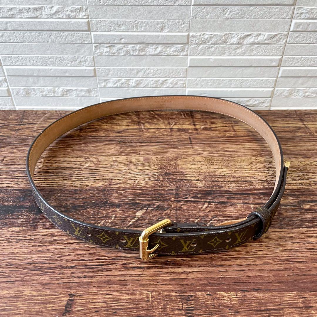 ルイヴィトン モノグラム レザー ゴールド 金具 バックル ベルト 細め.