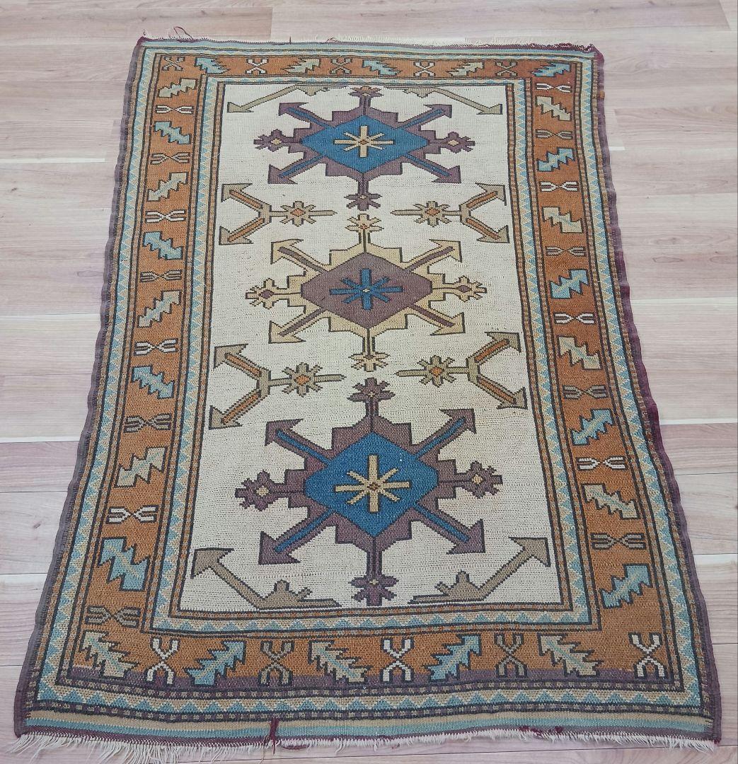 専用Y3049 トルコ絨毯 キリム ウール 手織り ラグマット 167×123㎝