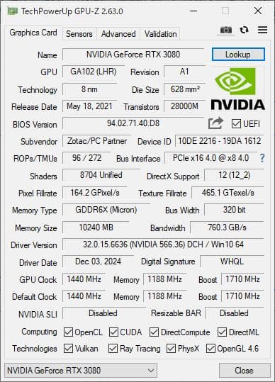 グラフィックボード・グラボ・ビデオカード ZOTAC GeForce RTX 3080 10GB LHR