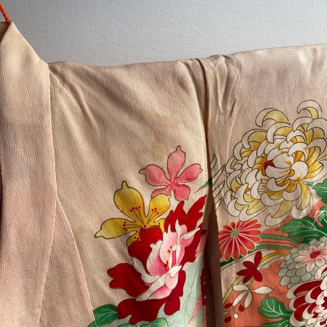 アンティーク　七五三　正月　子供用 花柄 鳳凰刺繍 着物