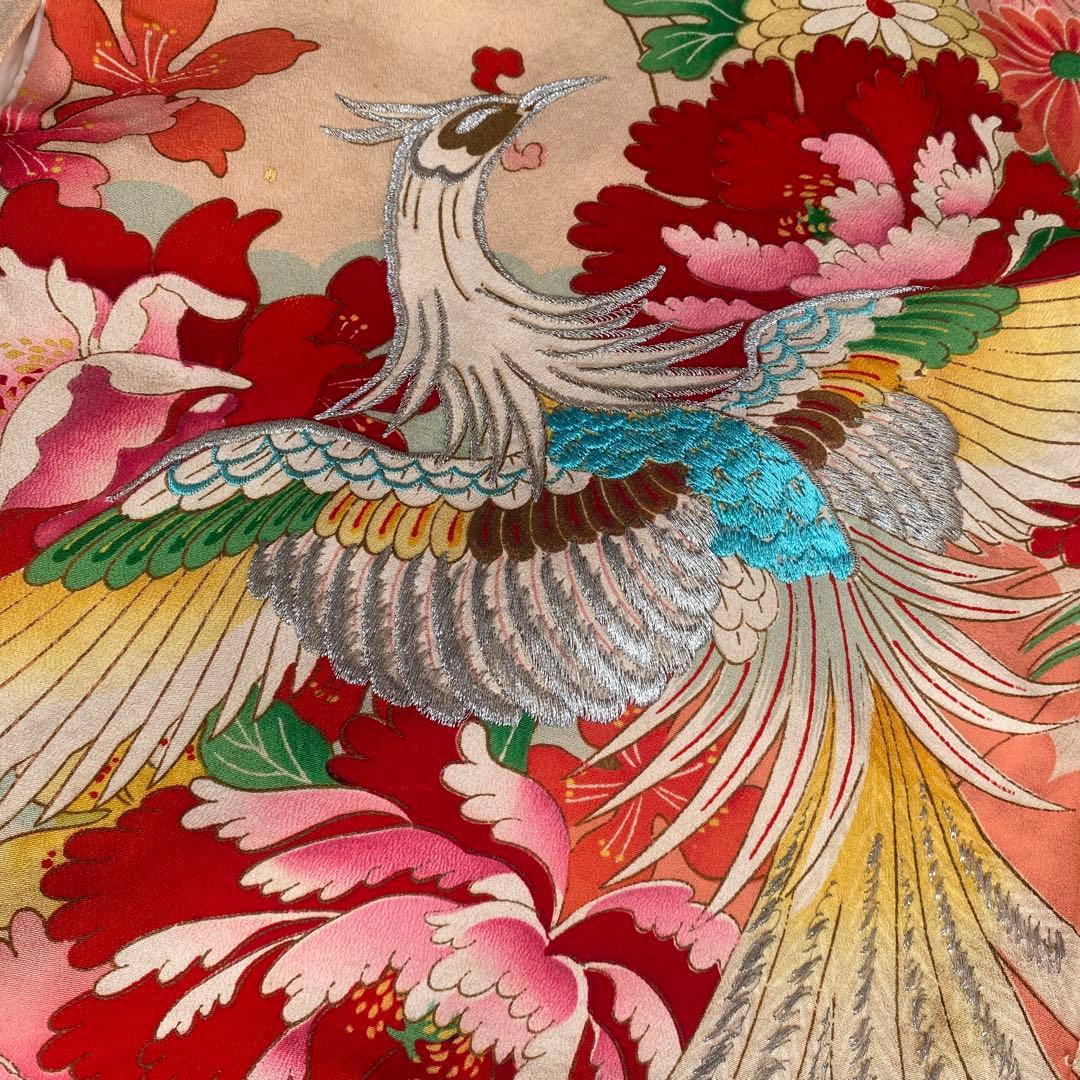 アンティーク　七五三　正月　子供用 花柄 鳳凰刺繍 着物