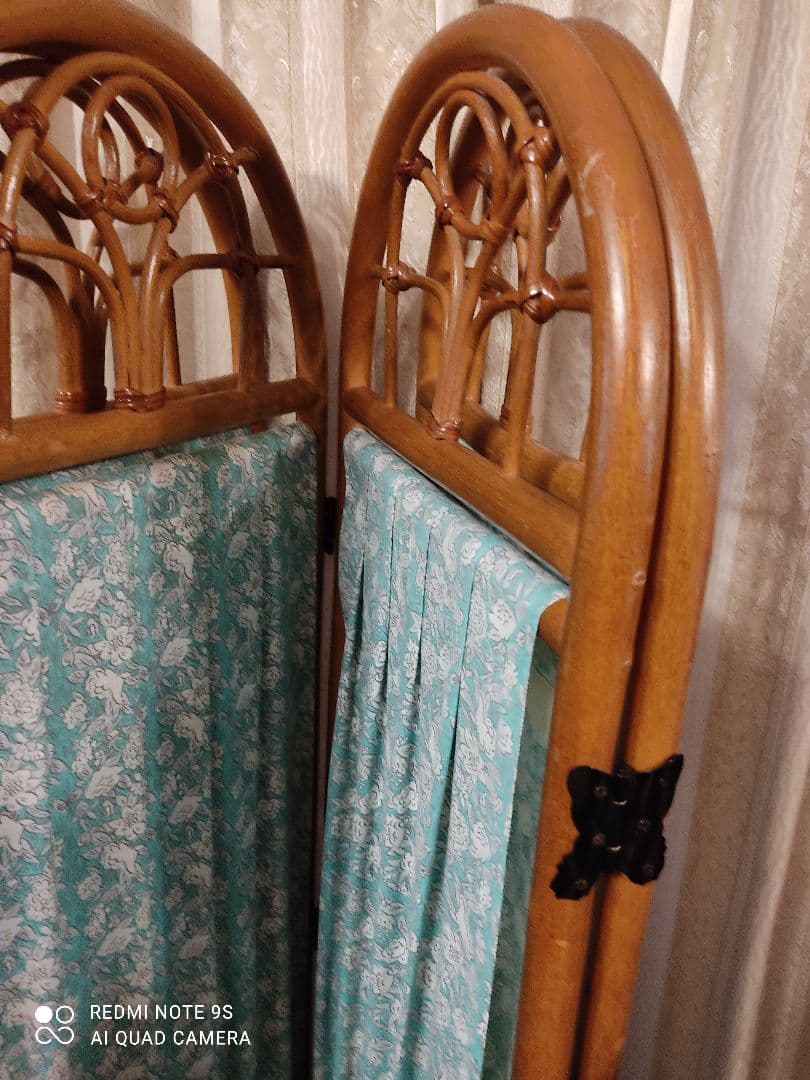 パーティション　衝立　　ラタン ぬく家具　籐　竹　バスケット　レース　刺繍