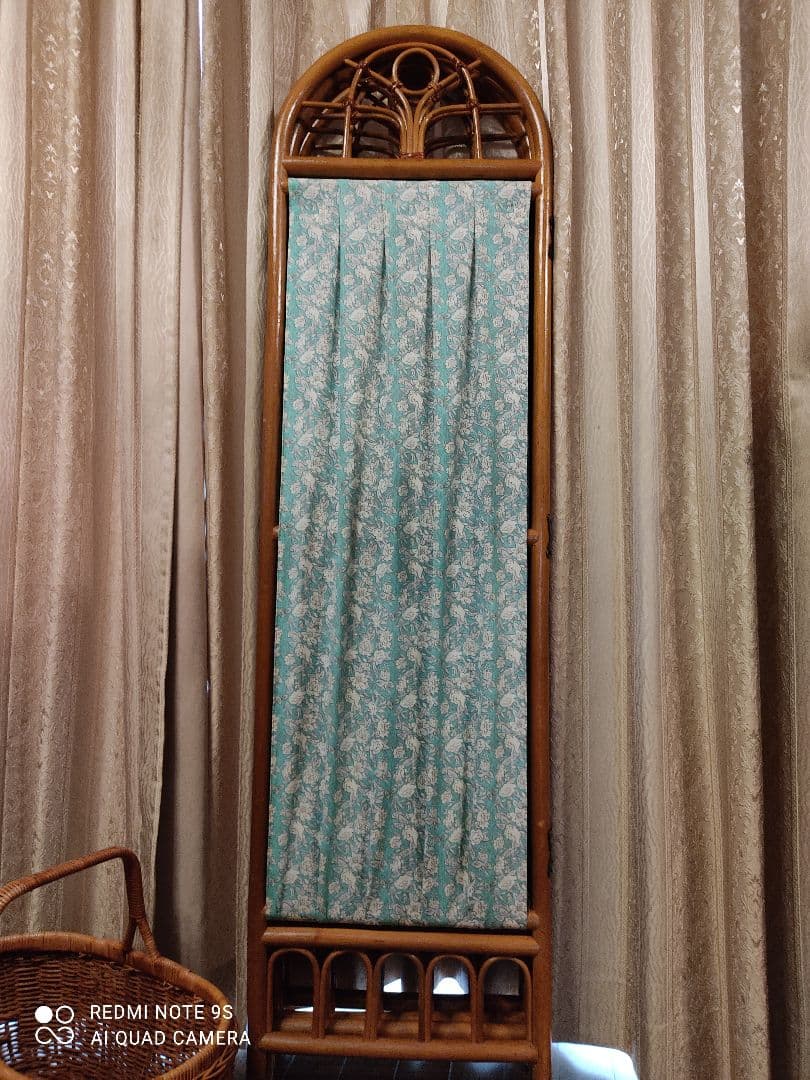 パーティション　衝立　　ラタン ぬく家具　籐　竹　バスケット　レース　刺繍