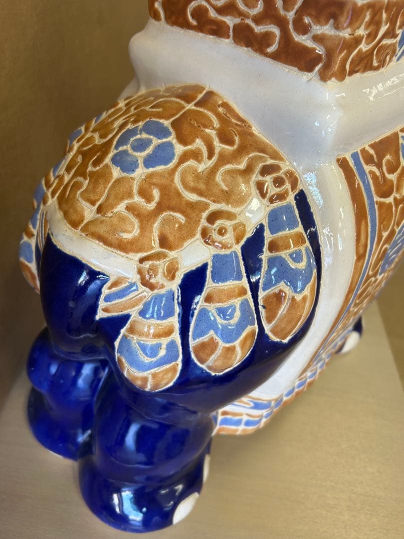 象　ゾウ　ぞうの置き物　花台　プランター置き　ぞう　陶器　アジアン　インド　青