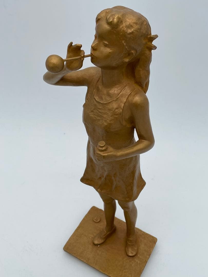 矢野秀徳ブロンズ像 しゃぼん玉861/950箱付き 矢野静子識 オブジェ 置物②