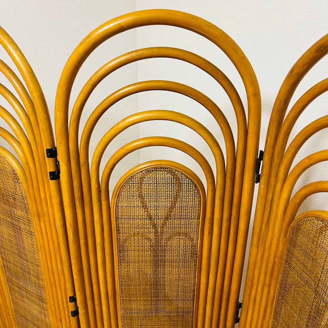 昭和レトロ エスニック 4連衝立 ラタンパーテーション 間仕切り パーティション