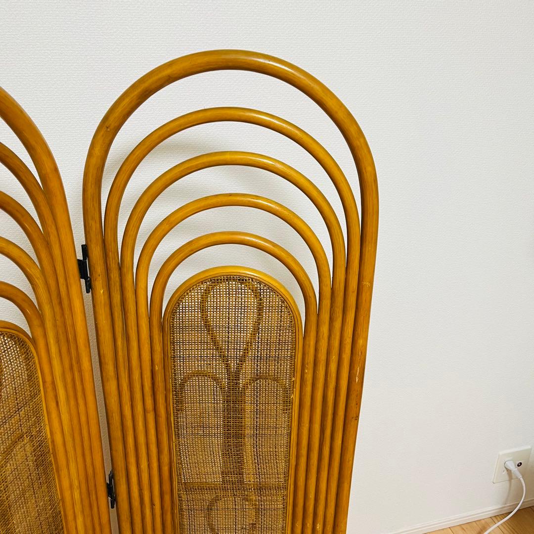 昭和レトロ エスニック 4連衝立 ラタンパーテーション 間仕切り パーティション